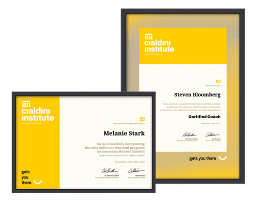 Cialdini Ethical Influence Practitioner course certificate