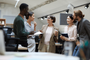 Office workers enjoying each others company