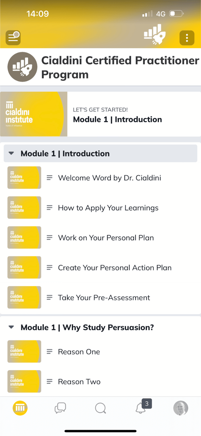 Cialdini Certified Practitioner Course on the Cialdini Community App