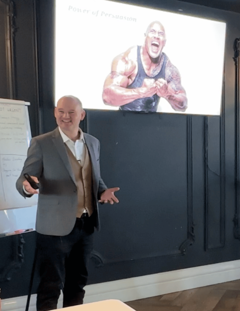 Patrick van der Burght, Cialdini Licensed Trainer, delivering a keynote presentation, touching on contrast