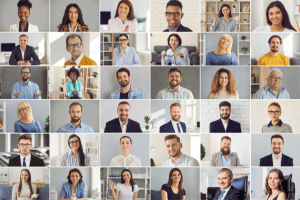 Many people on a video call enjoying training