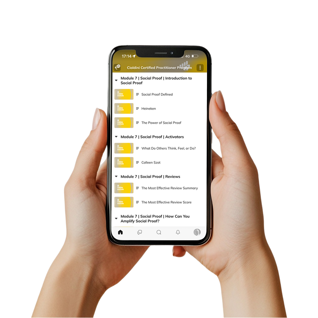 Hand with mobile social proof