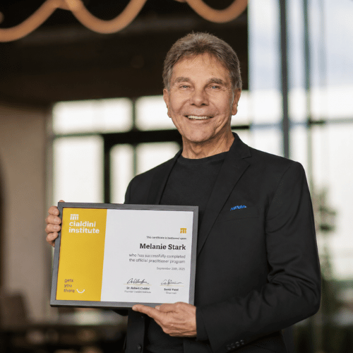 Dr Robert Cialdini and the Certificate of the Cialdini Certified Practitioner course in Ethical Persuasion